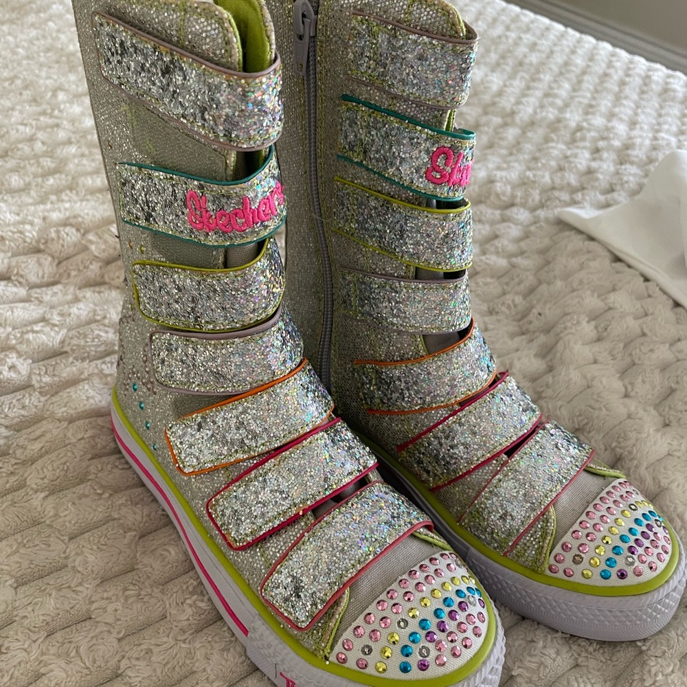 Skechers Kids Sparkly High-Top Sneakers - Silver and Pink